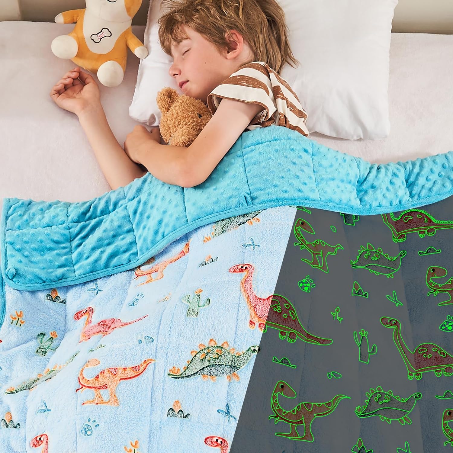 yescool Weighted Blanket 10 Pounds Weighted Lap Blanket, Glow in The Dark Dinosa...