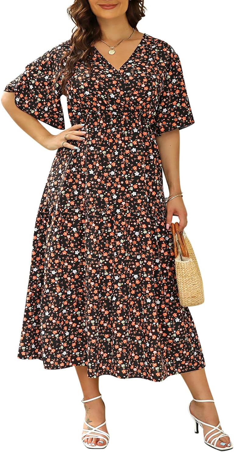 Keluummi Plus Size Wedding Guest Maxi Dresses for Curvy Women, Summer Casual Boh...