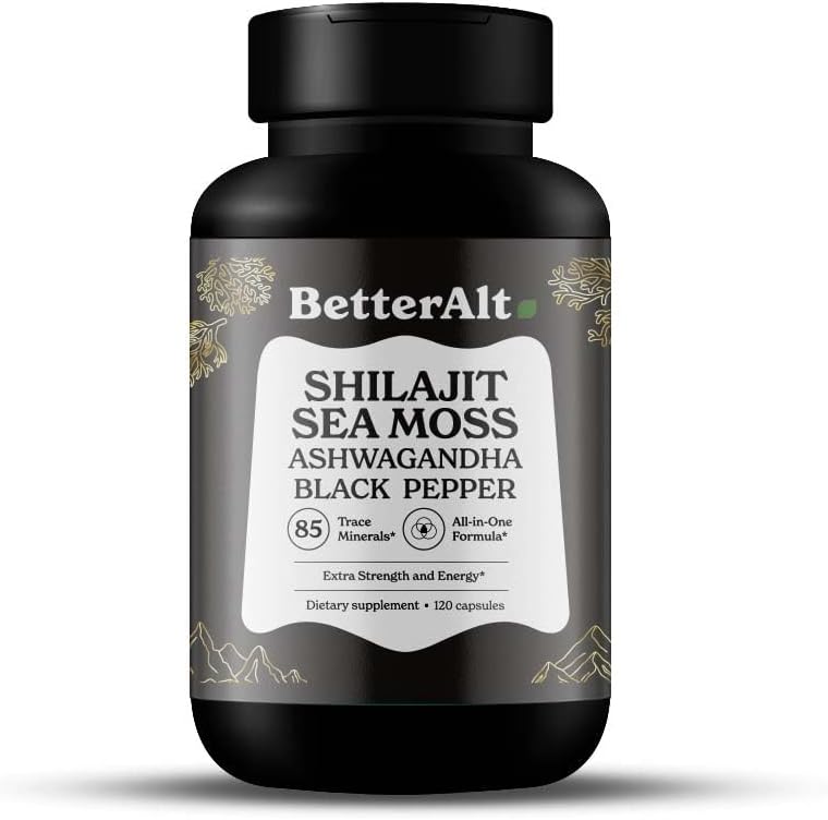 Shilajit Capsules with Sea Moss, Ashwagandha & Black Pepper Extract & More | All...