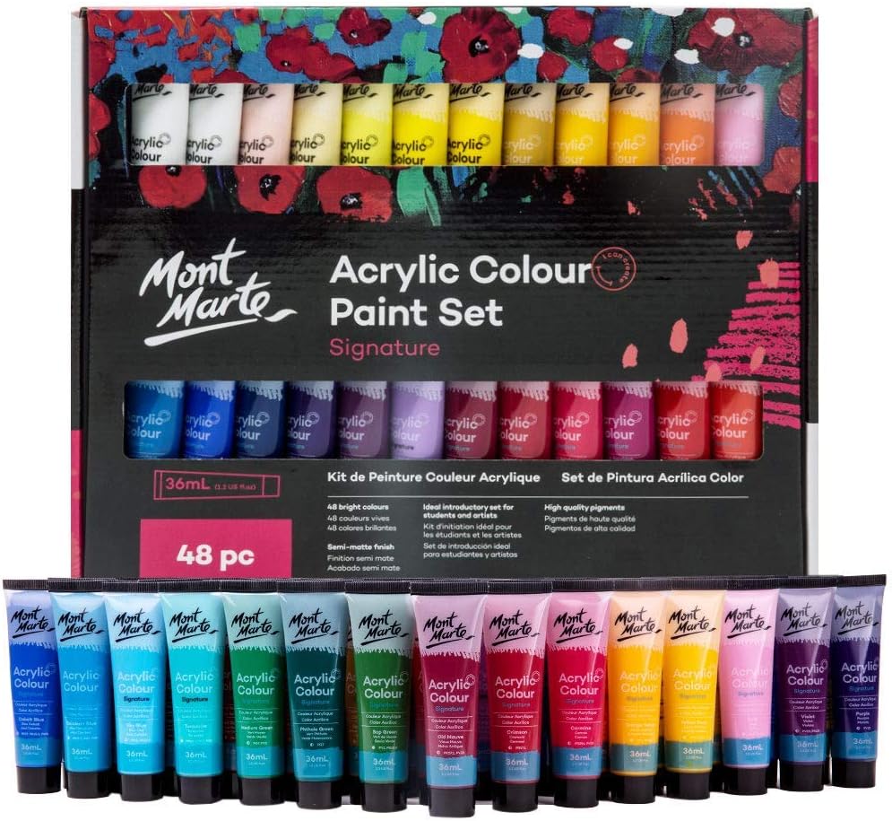 MONT MARTE Acrylic Paint Set, 48 x 36ml, Semi-Matte Finish, 48 Colours, Suitable...