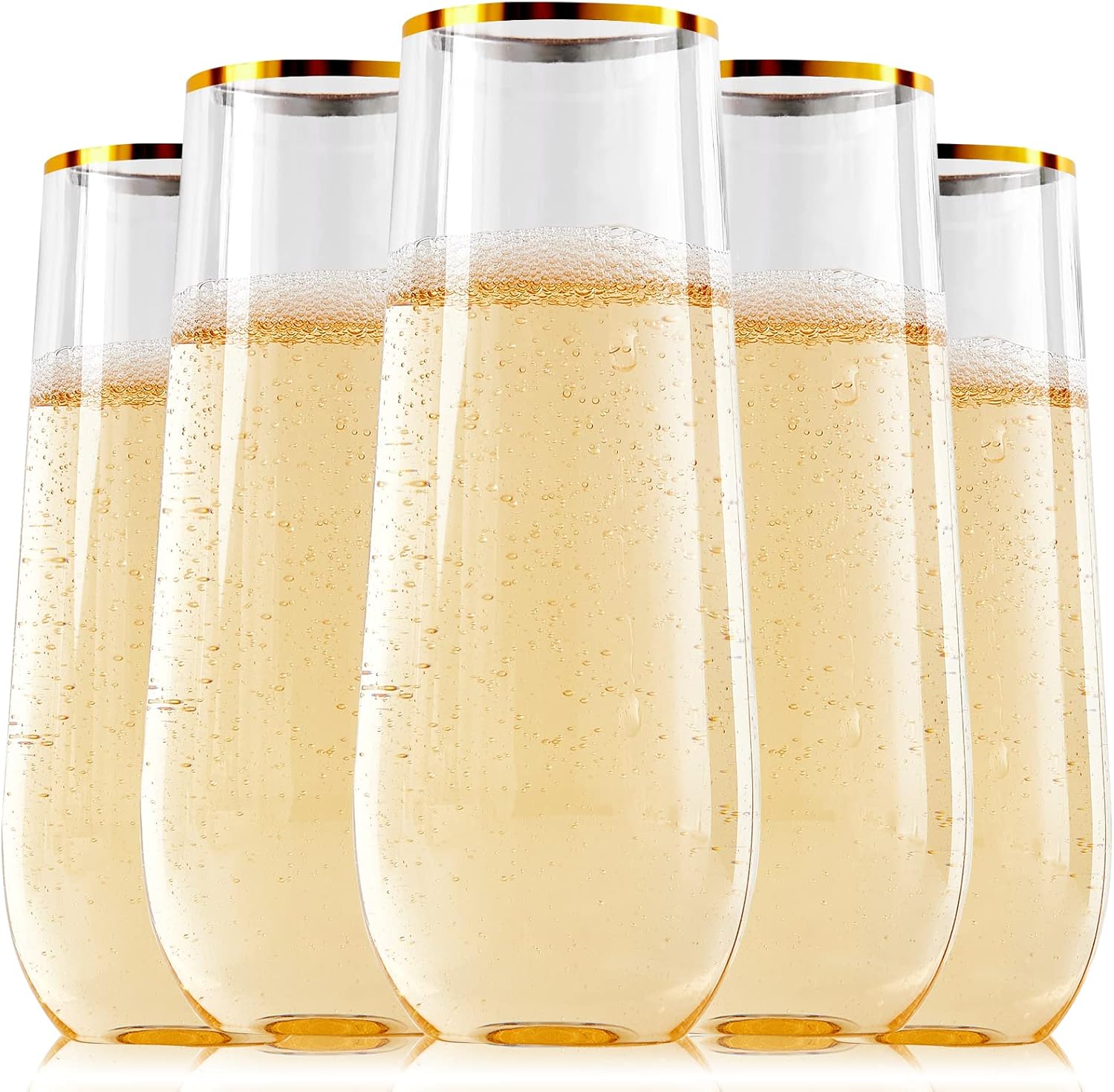 FOCUSLINE 24 Pack 9 Oz Plastic Champagne Flutes | Stemless Plastic Champagne Gla...