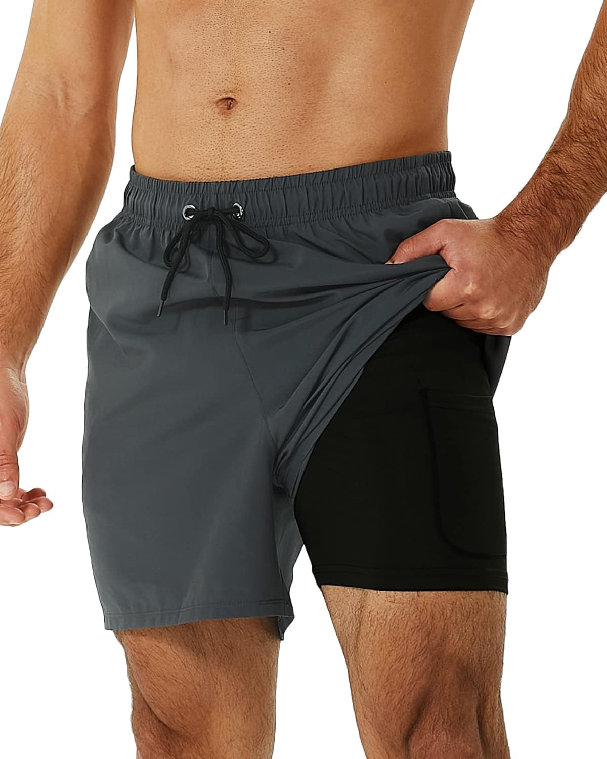 SILKWORLD Mens Swimwear, Special Swimming Trunks With Compression Liner, Innovat...