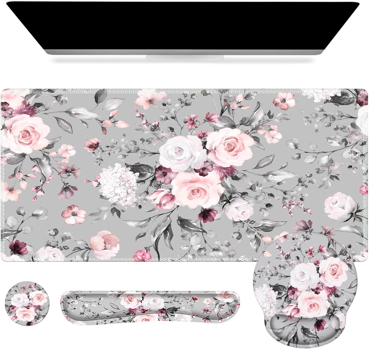 iCasso Large Mouse Pad Wrist Support Set,4in1 XXL Big Mousepad + Keyboard Wrist...