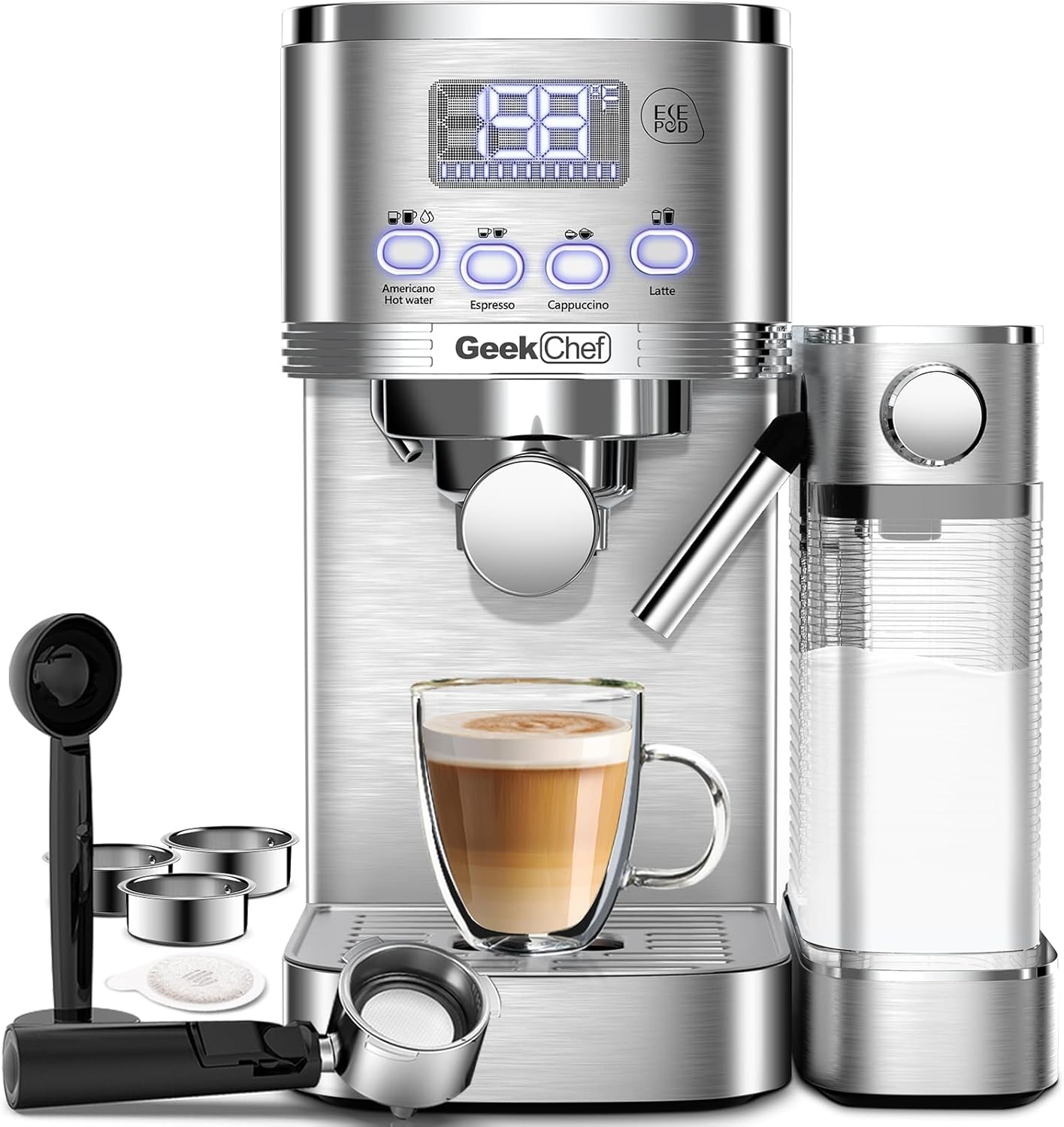 Geek Chef Espresso and Cappuccino Machine with Automatic Milk Frother, Stainless...