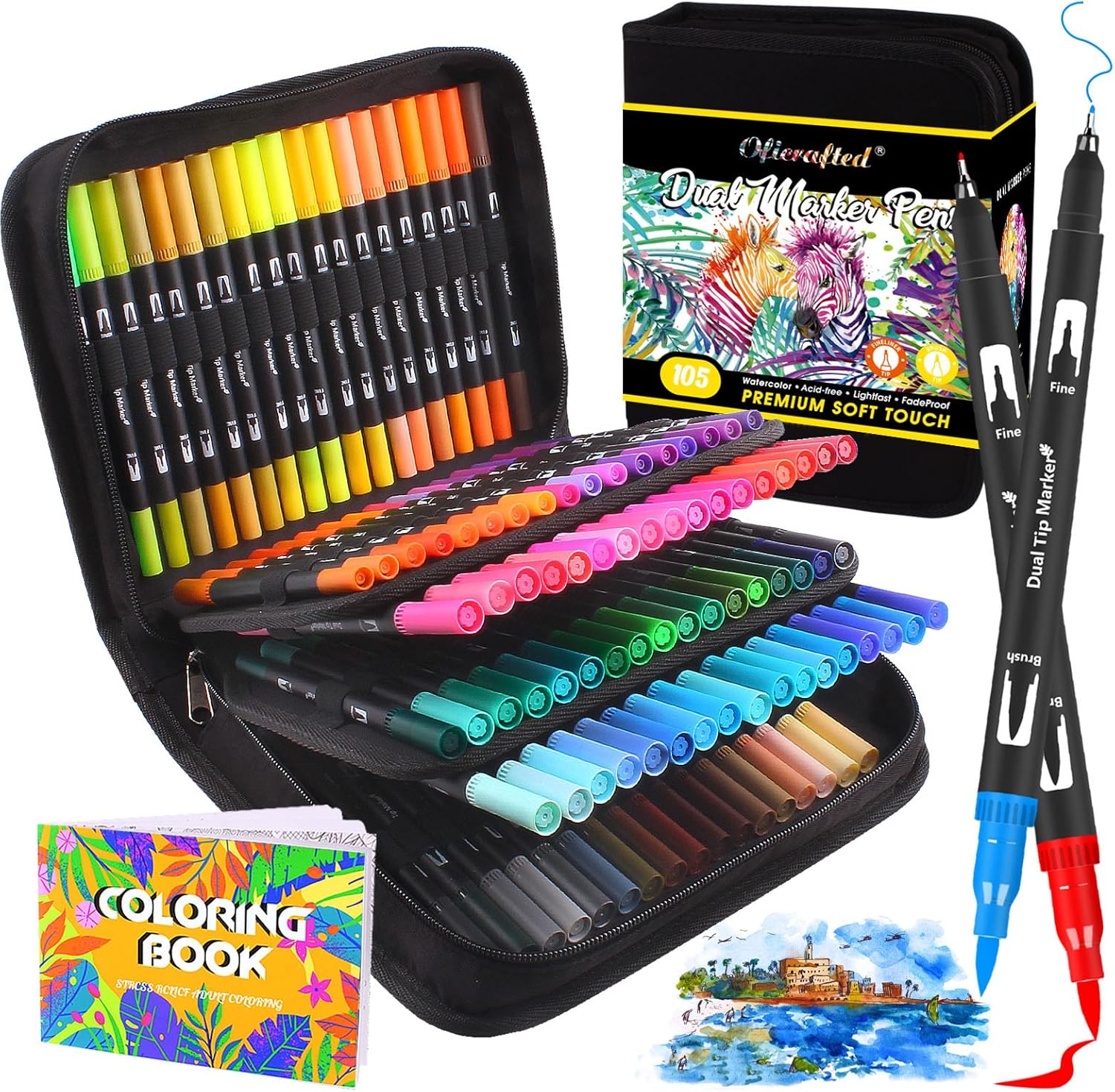 Brush Pens, 105 Colors Dual Tip Markers for Adult Coloring Books, Note Taking an...