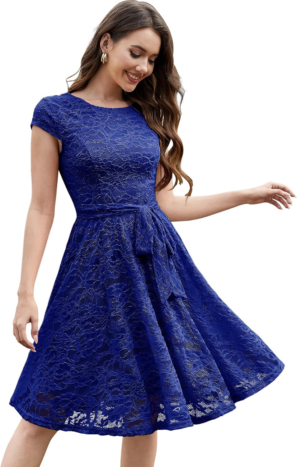 MUADRESS Women Cap-Sleeve Lace Floral Elegant Cocktail Dress, Special Crew Neck...
