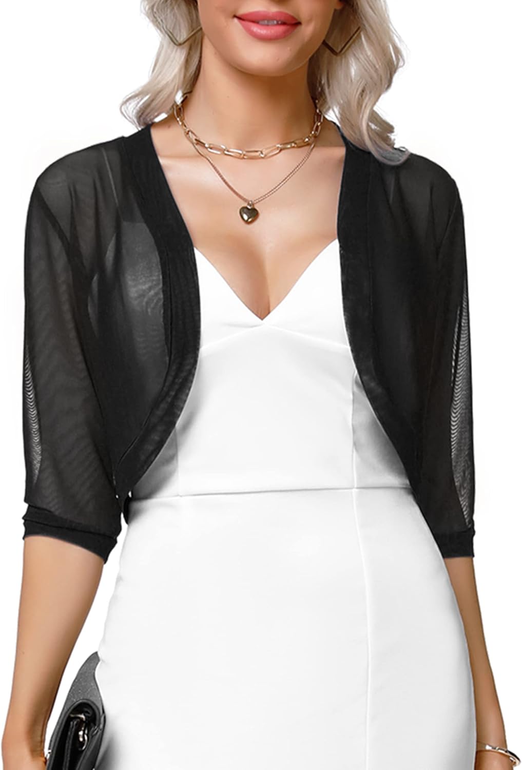 Aiboria Women Cardigan, Special Sheer Shrugs with Open Front, Innovative 3/4 Sle...