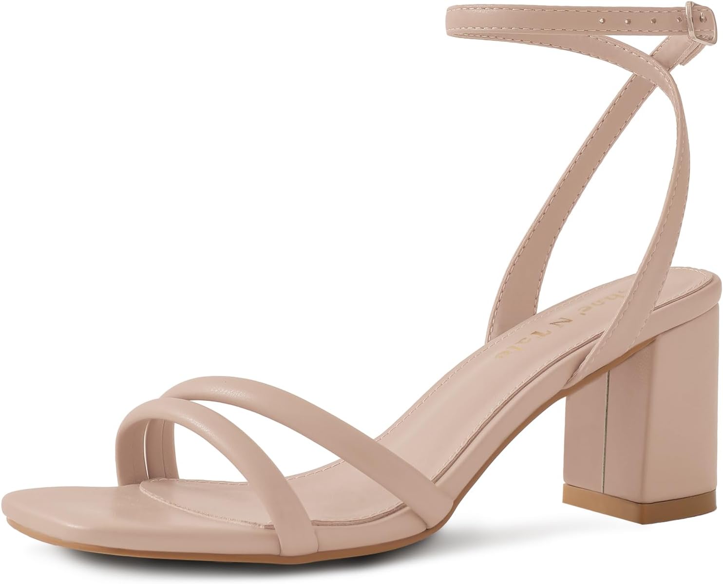 Shoe'N Tale Strappy Heels for Women Square Toe Chunky Block Heels Ankle Buckle H...
