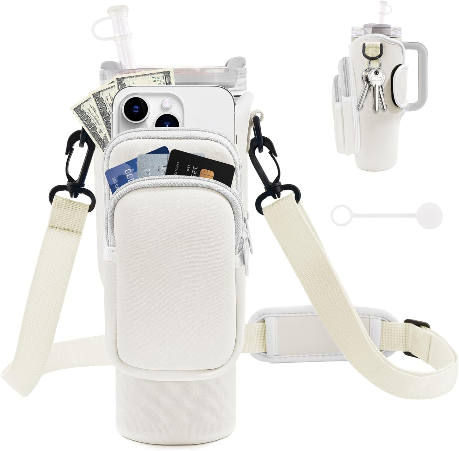 Water Bottle Carrier Bag with Phone Pocket for Stanley Cup 40/30 oz, Water Bottl...