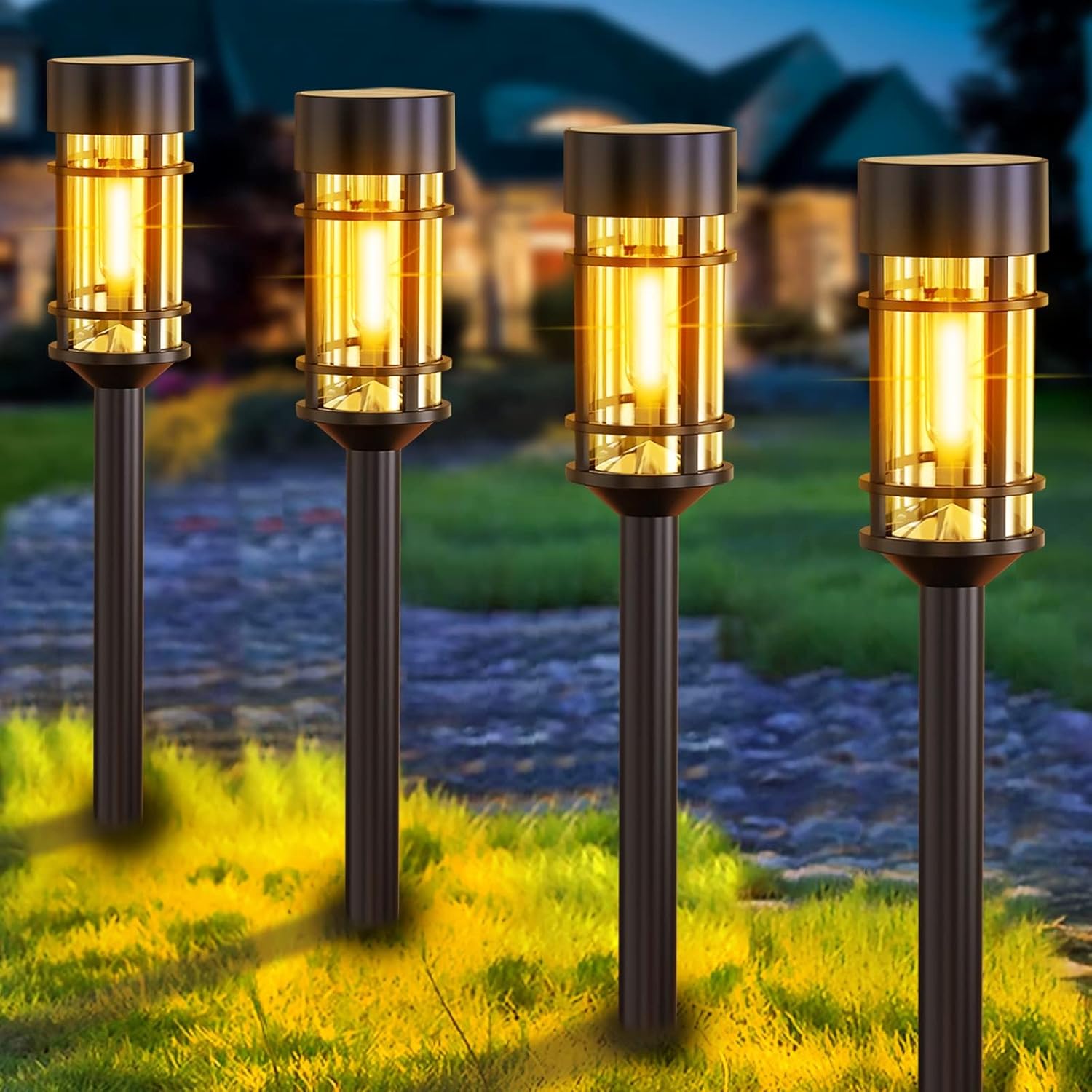 nipify LED Solar Lights Outdoor Garden Stake, 4 Packs Auto On/Off Solar Stake Li...
