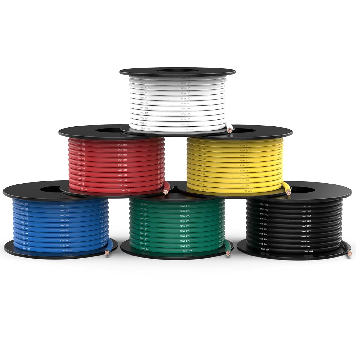 NAOEVO 16 Gauge Wire 60ft, 16 AWG Silicone Wire 10ft Each Spool, 6 Colors Flexib...