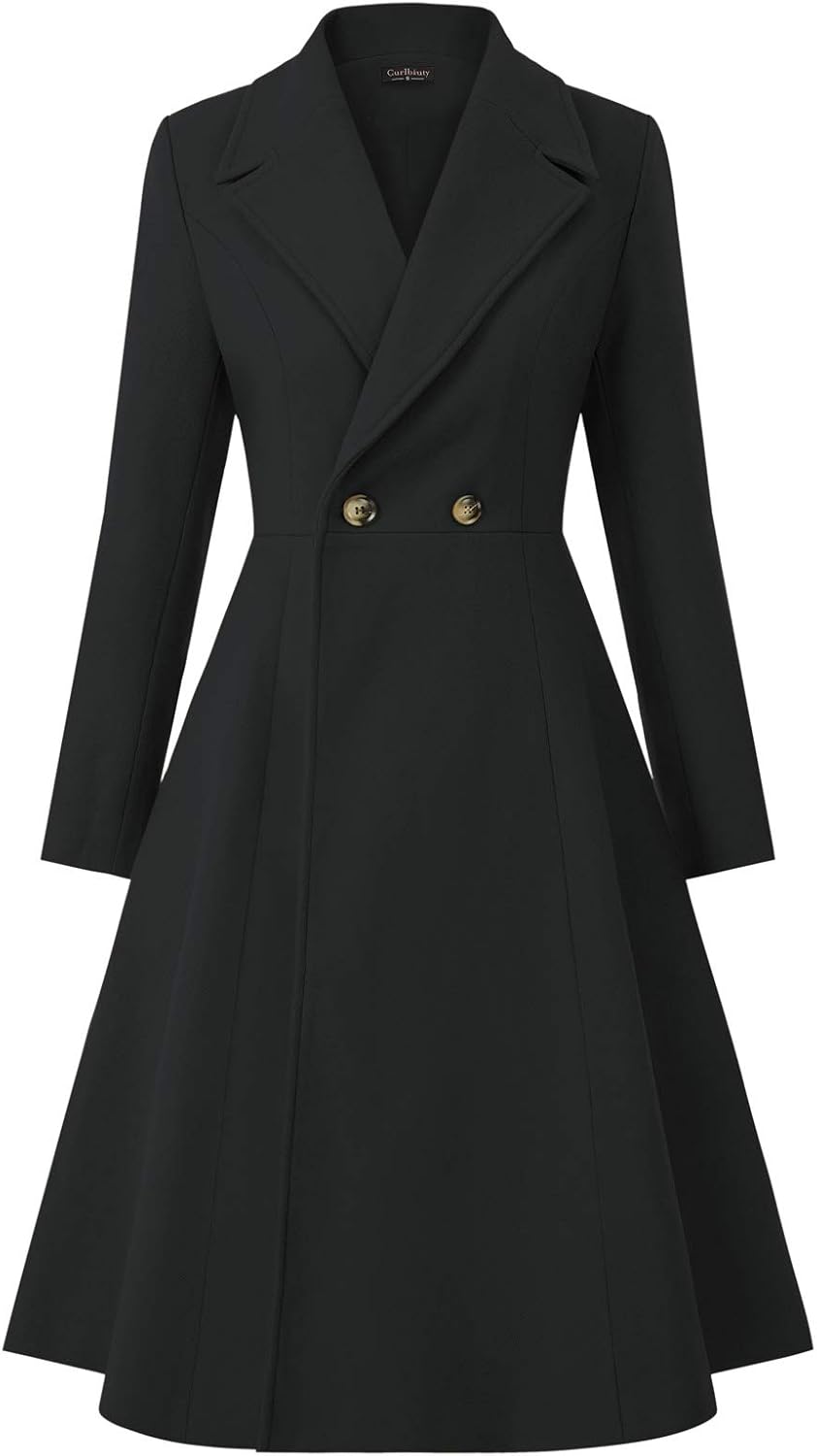 CURLBIUTY Women's Pea Coat Double Breasted A Line Long Trench Coat Winter Dress...