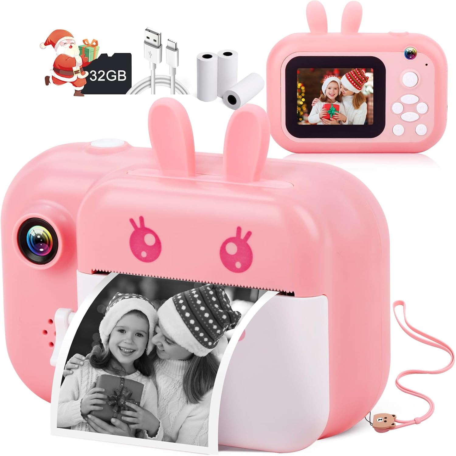 MINIBEAR 48MP Kids Instant Camera for Girls with 3 Rolls Print Paper, 1080P Digi...