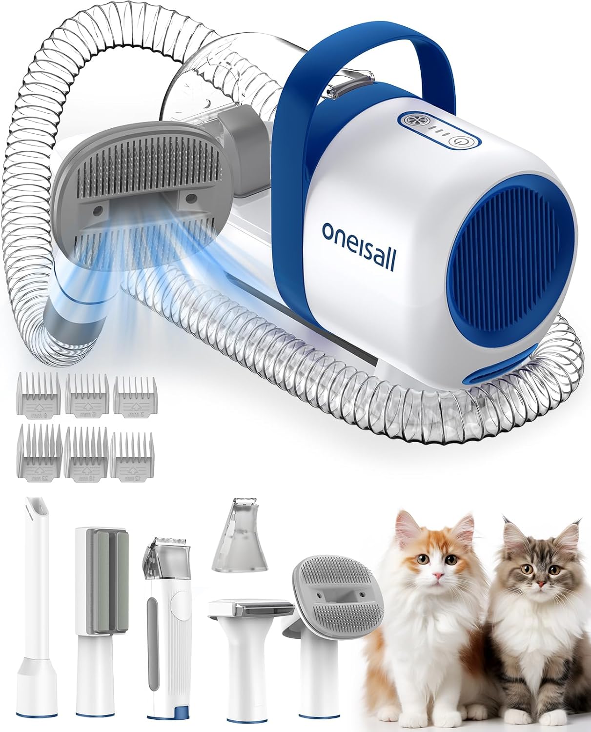 oneisall Cat Grooming Vacuum, Low-Noise Pet Vacuum Grooming Kit with Brush & Cli...