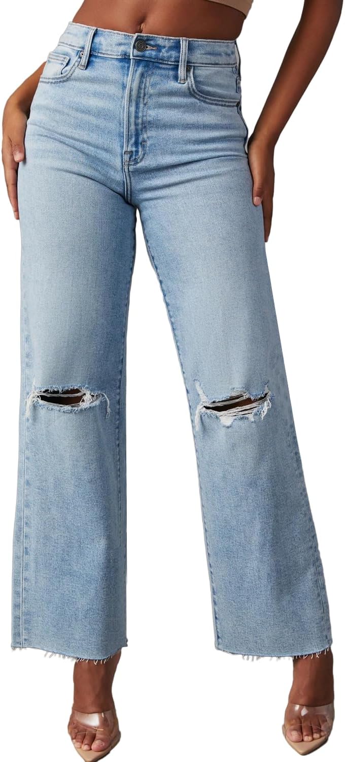 Allimy Women's Jeans, Special High Waisted Straight Ankle Wide Leg Ripped Jeans,...