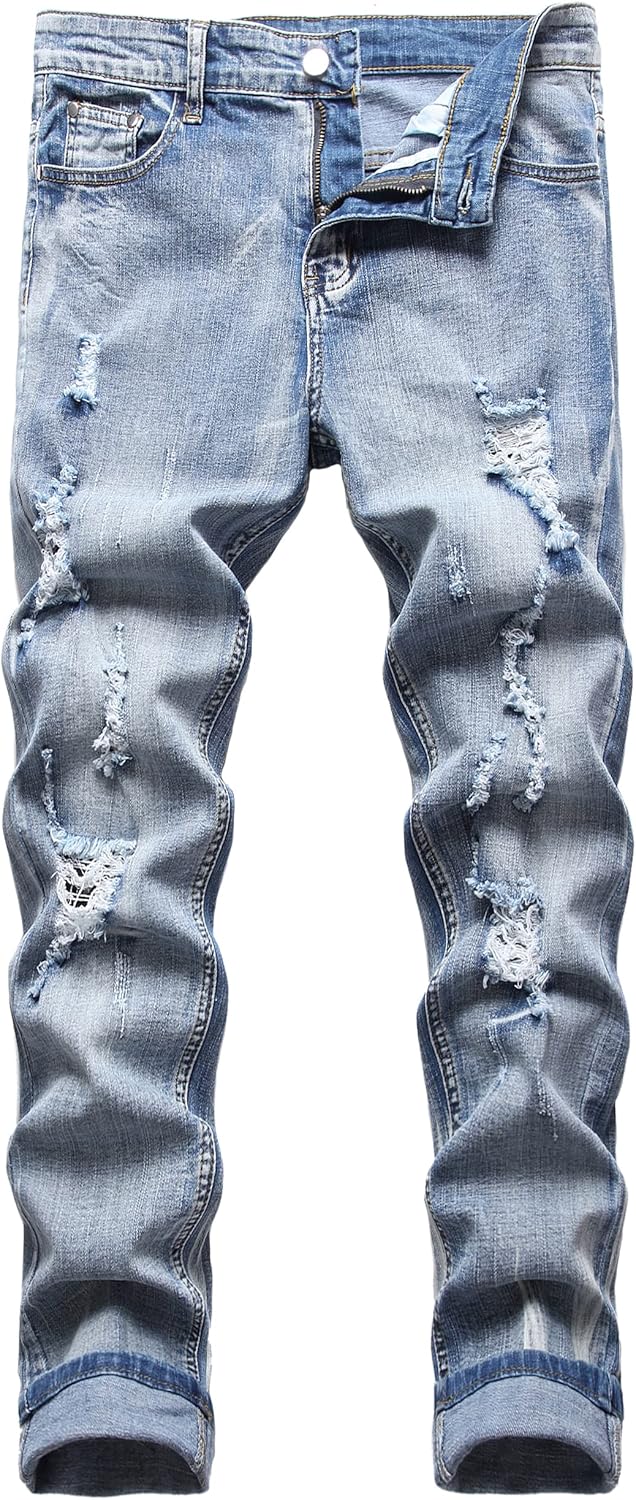 JUNBAOSS Men's Slim Fit Stretch Jeans Ripped Skinny Jeans for Men, Distressed St...