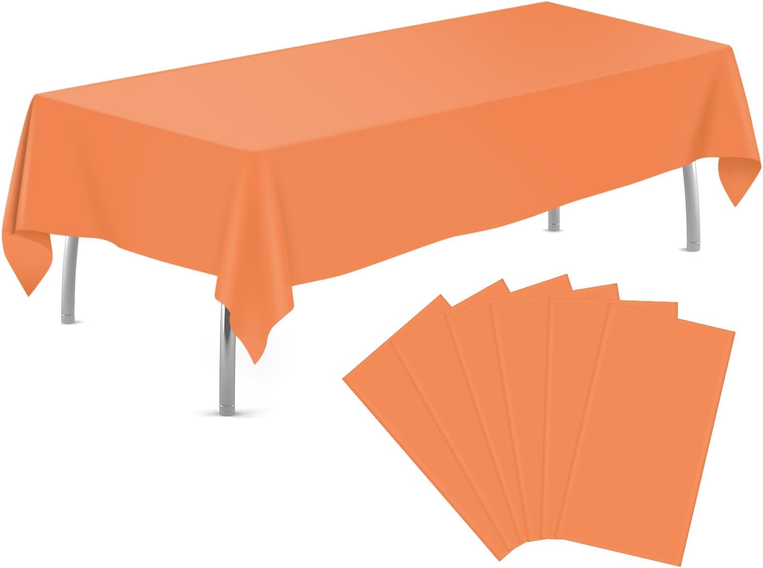 Orange 6 Pack Plastic Table Cloth, Special Disposable Tablecloths Rectangle Tabl...
