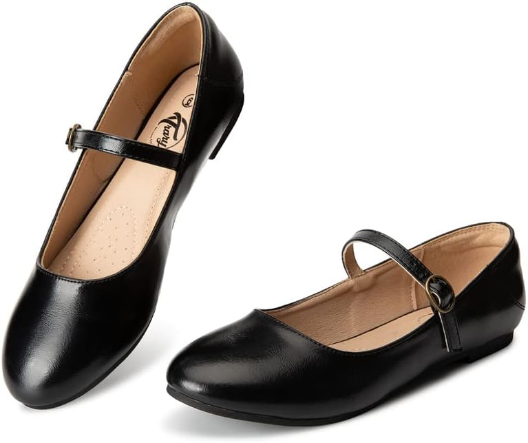 Trary Mary Jane Shoes Women, Ballet Flats Shoes for Women, Round Toe Black Flats...