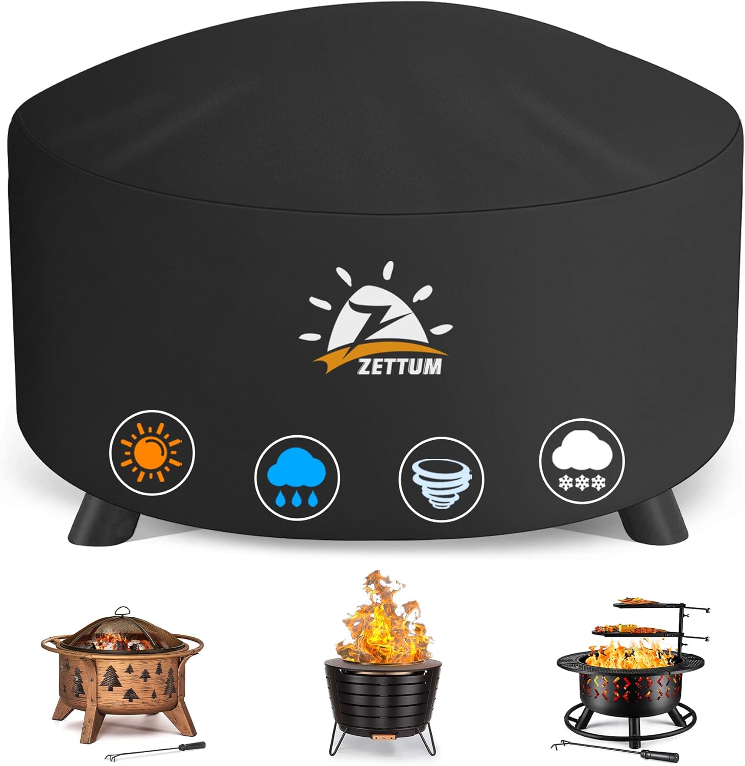 Zettum Fire Pit Cover Round 90 CM - Outdoor Firepit Cover Heavy Duty & Waterproo...