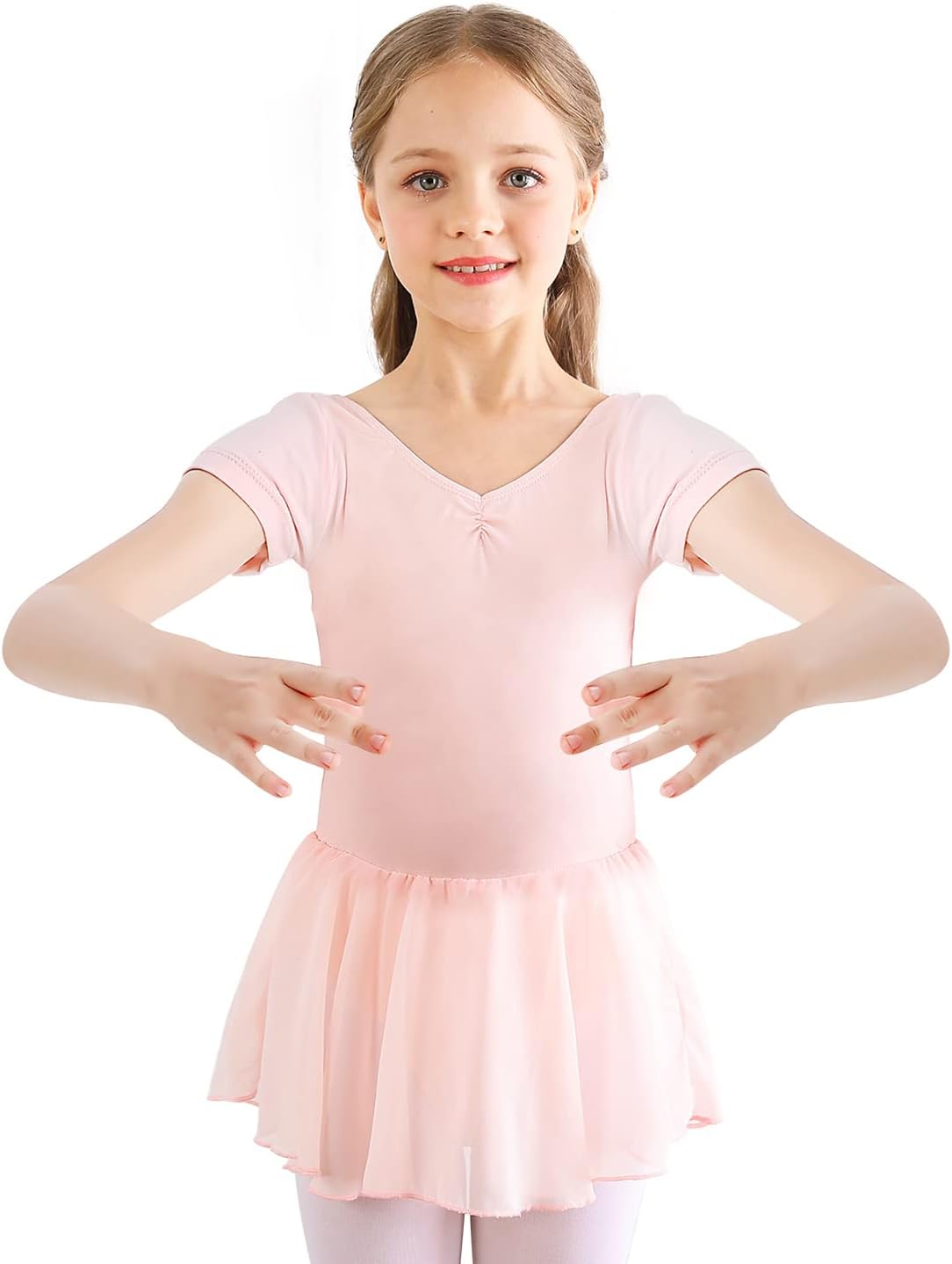 Bezioner Girls Ballet Dress Kids Dance Leotard Costume Short Sleeve Dancewear wi...