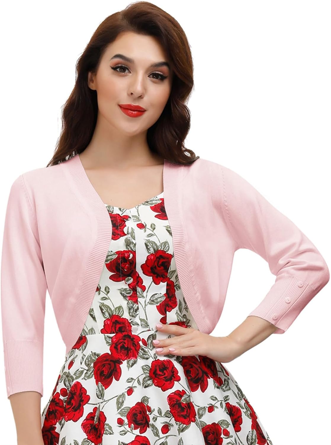Belle Poque Womens 3/4 Sleeve Bolero Shrug Open Front Knit Cropped Cardigan Ligh...