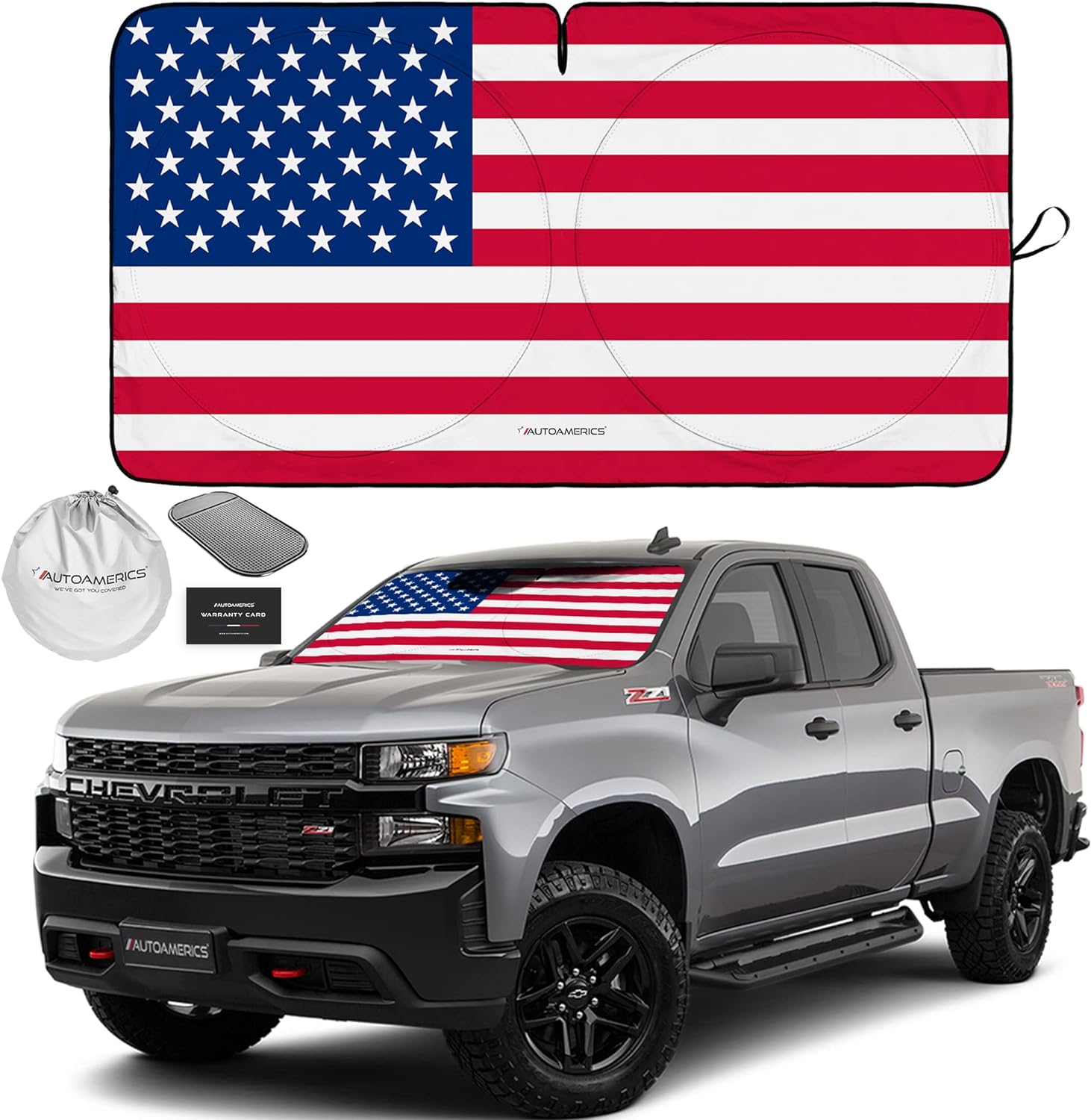 Autoamerics 1-Piece Windshield Sun Shade Original American Flag USA Patriotic De...