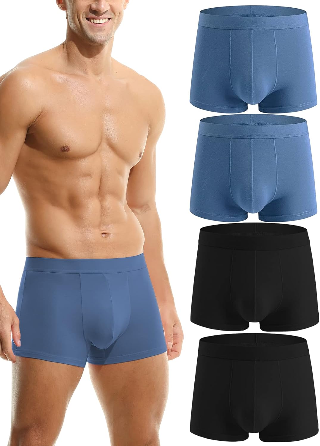 Hoerev Pack of 4 Mens Super Soft And Comfortable Fiber Trunks Underwear 2blue2bl...