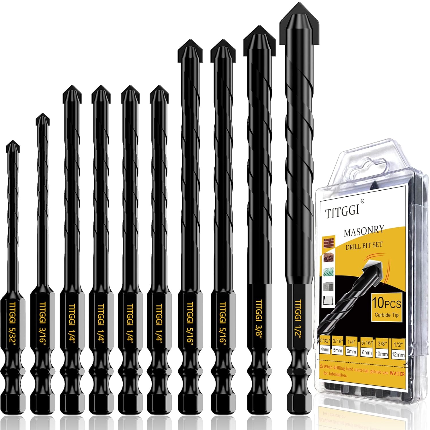 Masonry Drill Bit, Professional Masonry Drill Bit Set (10PCS) for Concrete/Glass...