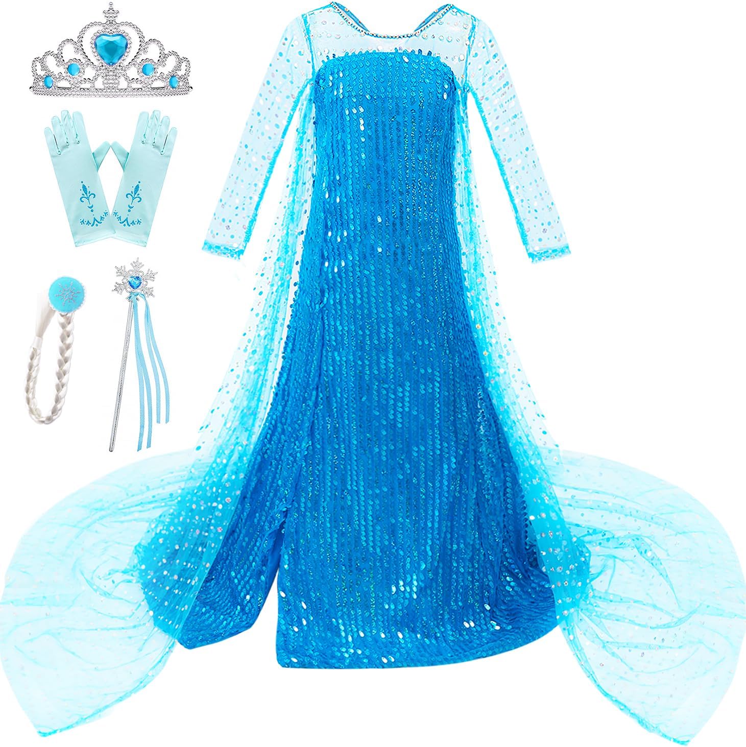 Esvaiy Girls Princess Elsa Dress Costume - Luxury Sequin Halloween Birthday Part...