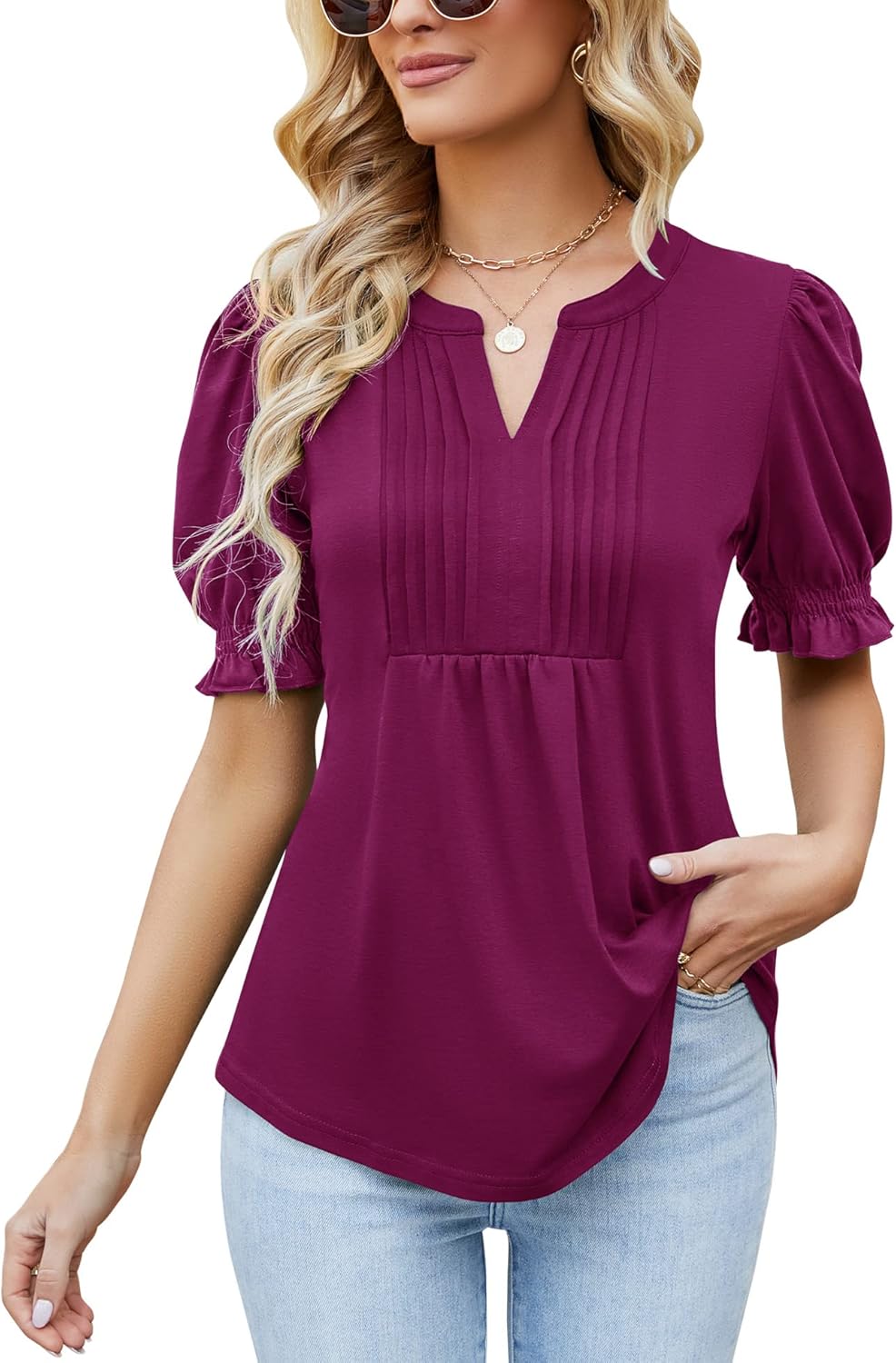 Ivicoer Women's Summer Tops, Special Puff Short/Long Sleeve Shirts, Innovative V...