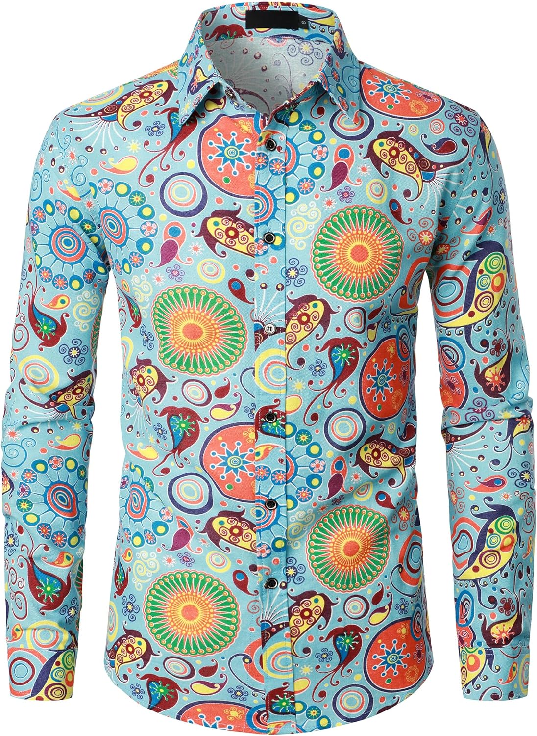 70s Retro Men's Shirt, Trendy Men's Cotton Linen Shirt, Stylish Long Sleeve Butt...