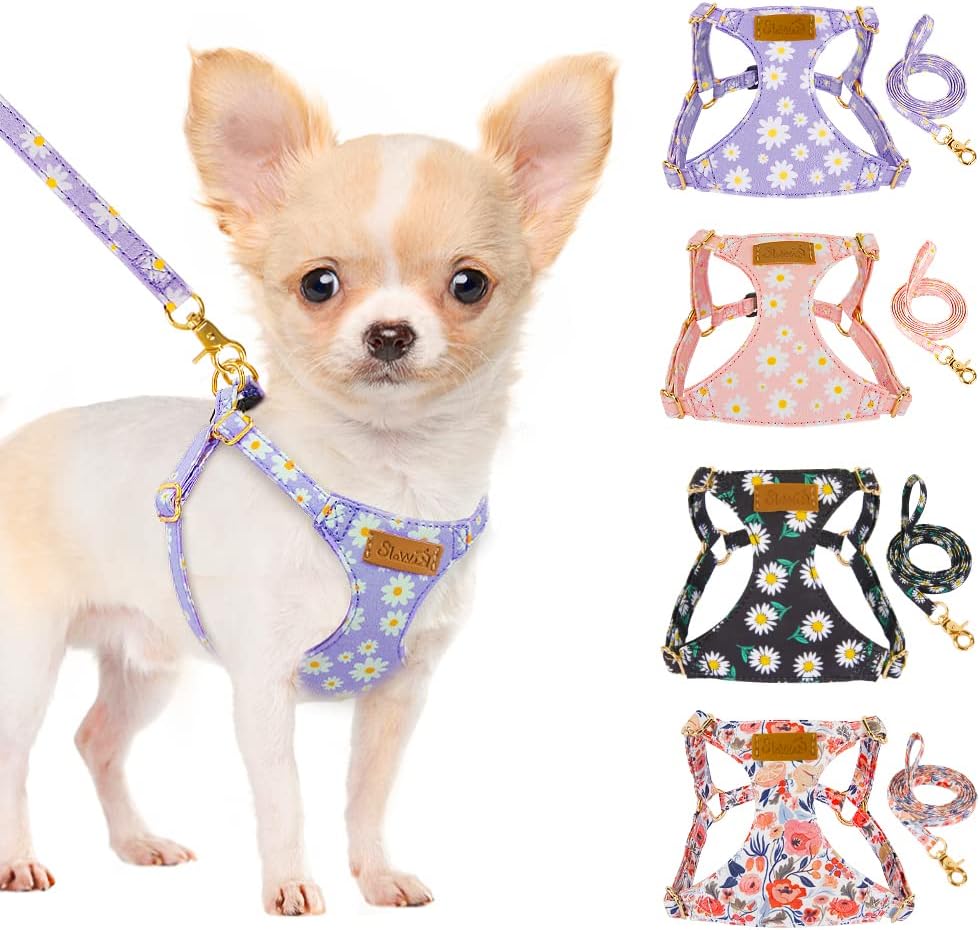 SlowTon No Pull Dog Harness with Leash - Soft Lightweight Floral Pattern Puppy H...