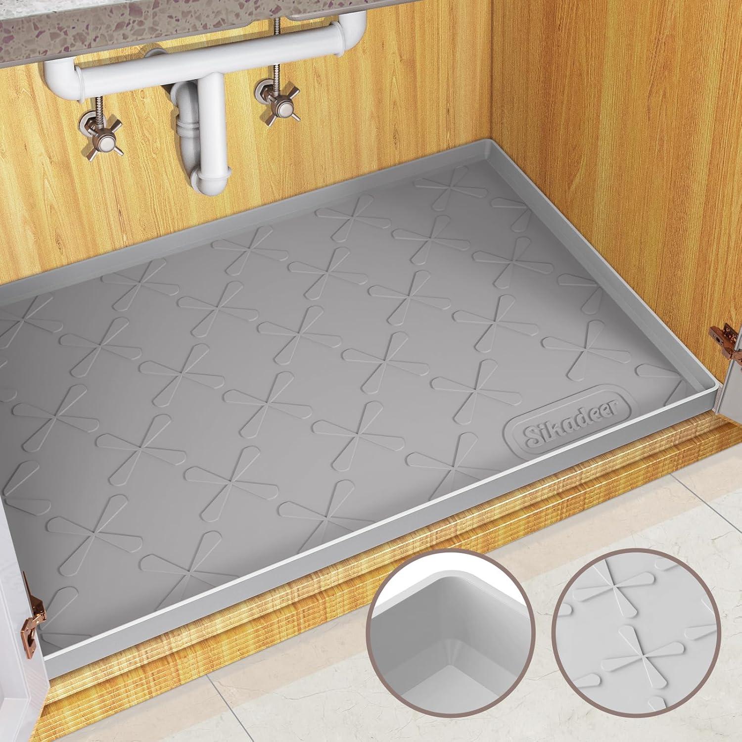 SIKADEER Under Sink Mat for Kitchen Waterproof, 40" x 22" Silicone Mat Cabinet L...