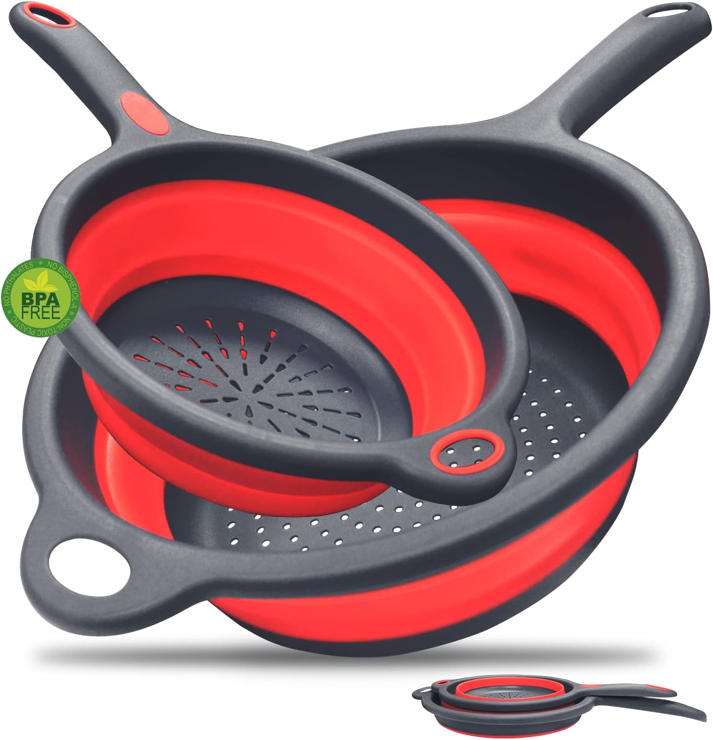 Walfos Silicone Pasta Colander - Collapsible Colander with Handle Set, Set of 2,...