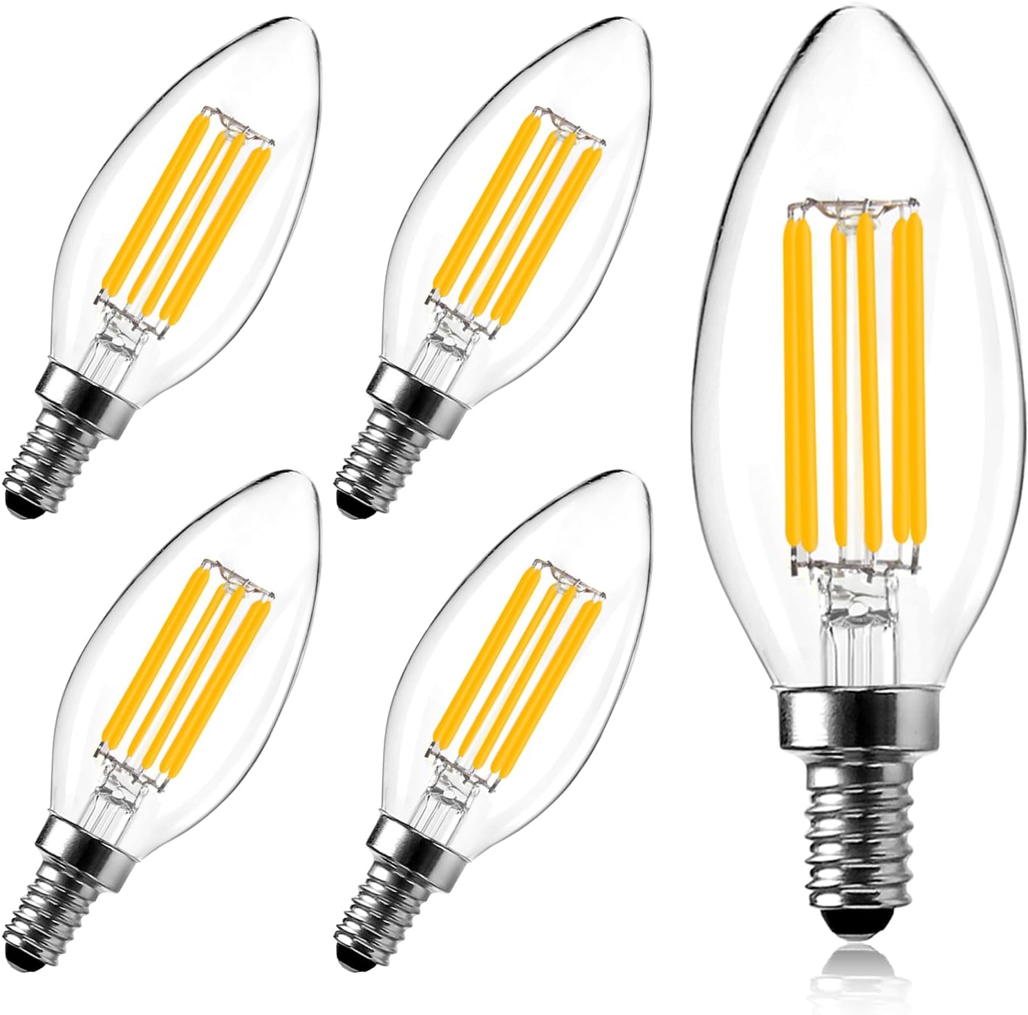 LangPlus+ 5 Pack 6W C35 LED Candle Light Bulb, Dimmable E14 Small Edison Screw C...