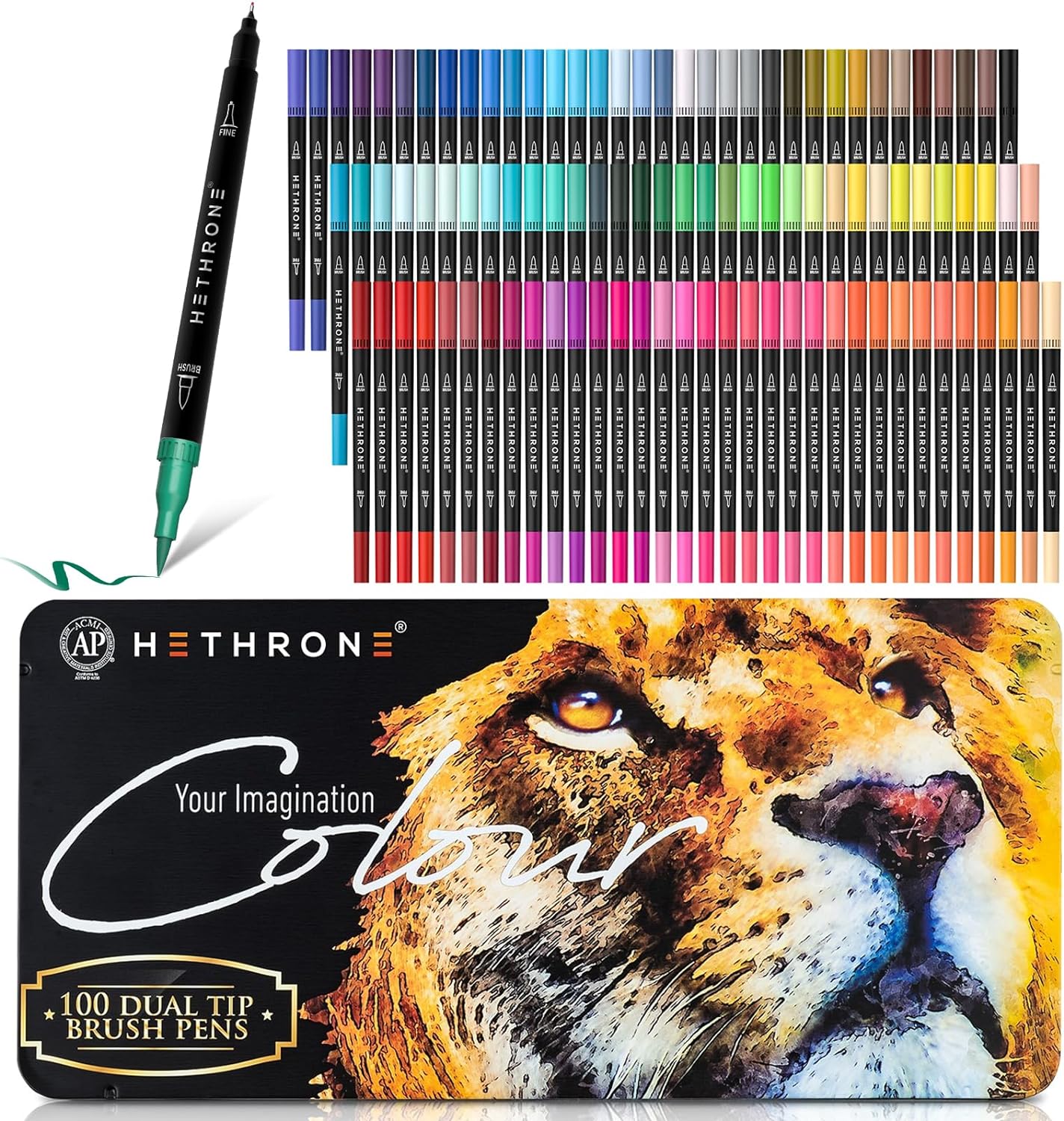 Hethrone Markers for Adult Coloring - 100 Colors Dual Tip Brush Pens Art Markers...