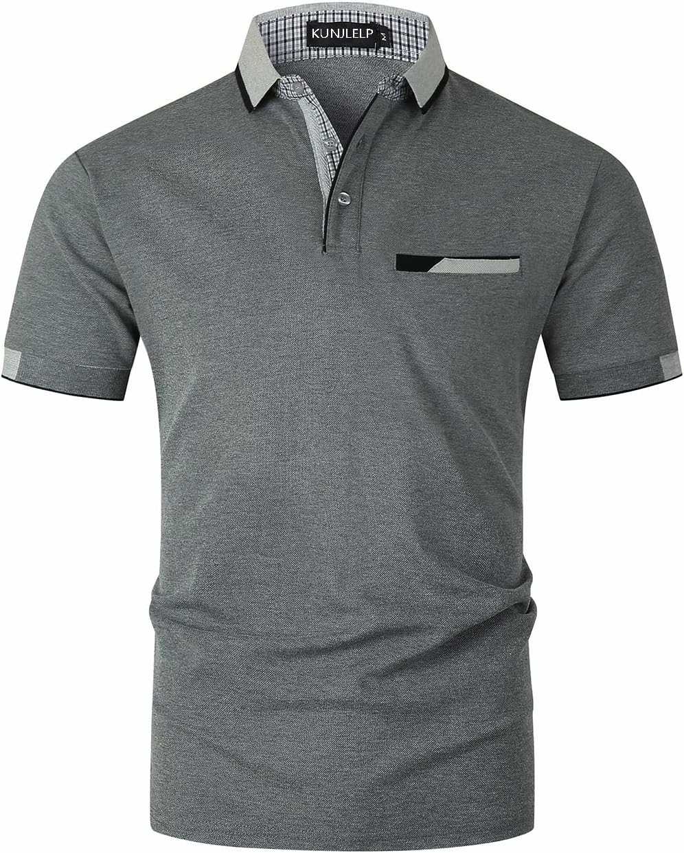 KUNJLELP Men's Regular-Fit Cotton Short Sleeve Polo Shirt Casual Golf Polos M Gr...