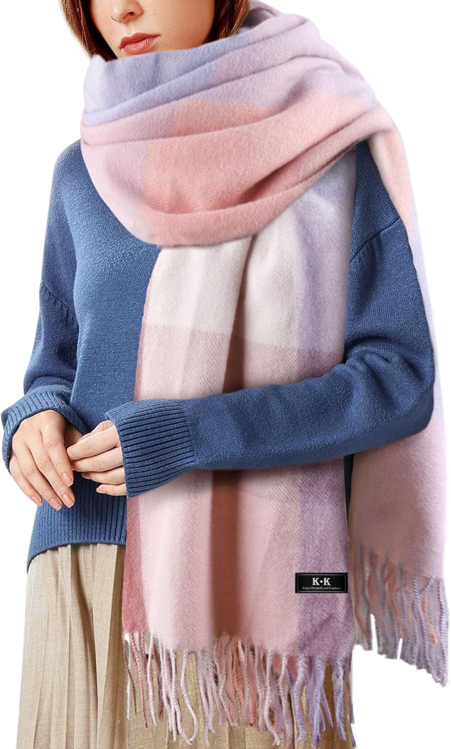 ECOMBOS Women Tartan Scarf - Winter Long Plaid Blanket Scarves Warm Check Pashmi...