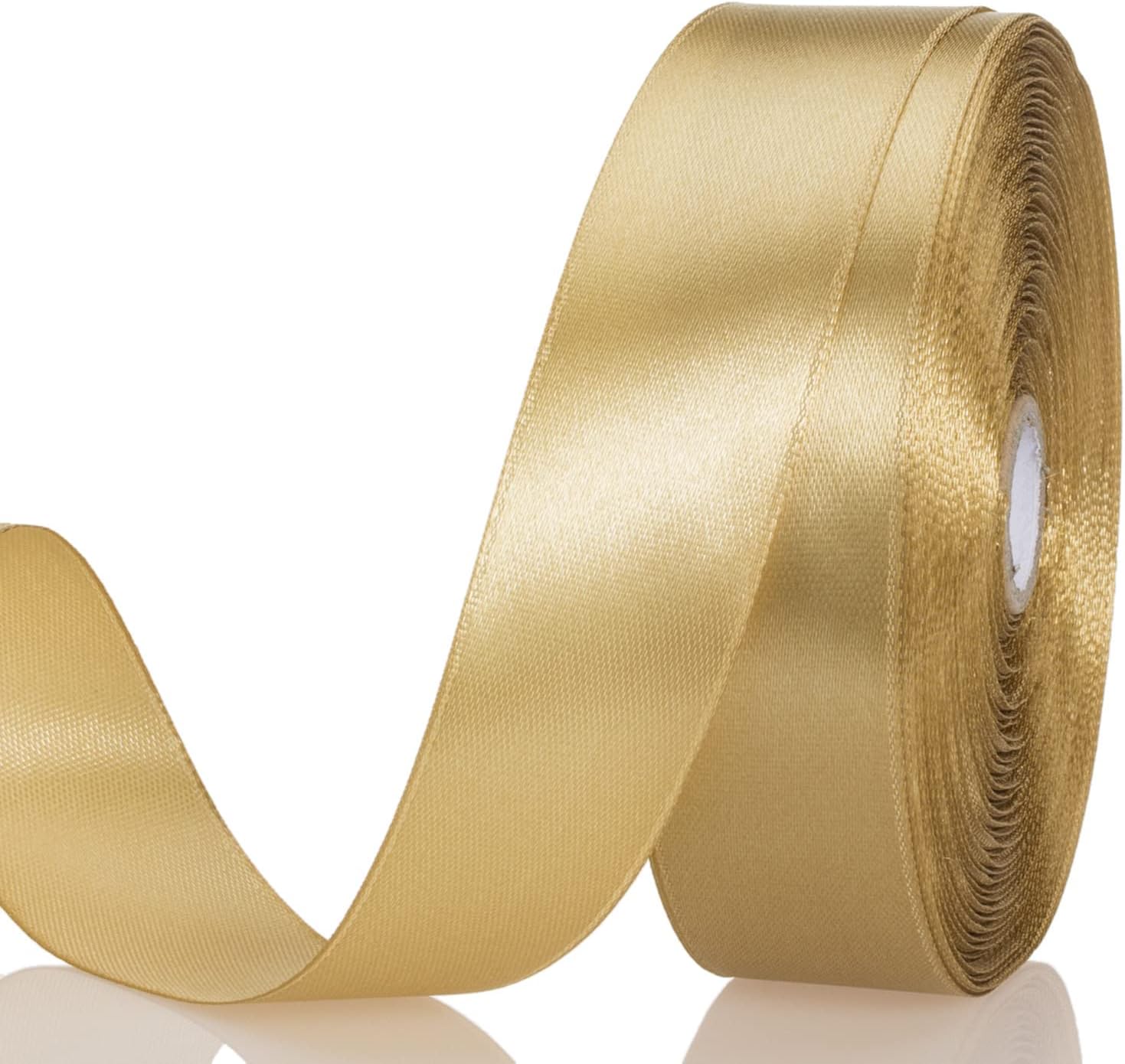 1 Inch Champaign Gold Solid Satin Ribbon, 50 Yards Craft Fabric Ribbon for Gift...