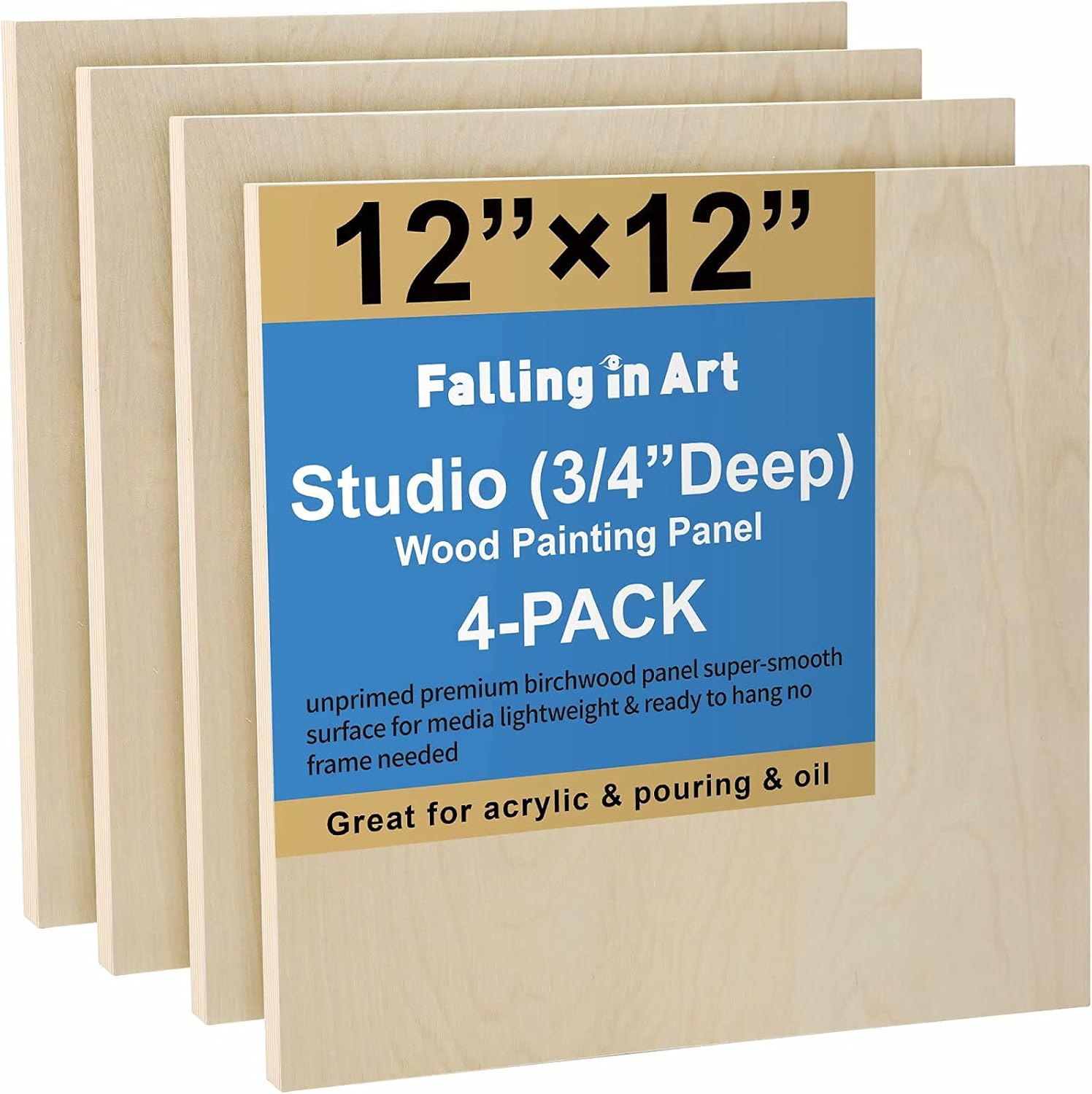 Falling in Art Unfinished Birch Wood Canvas Panels Kit, Falling in Art 4 Pack of...
