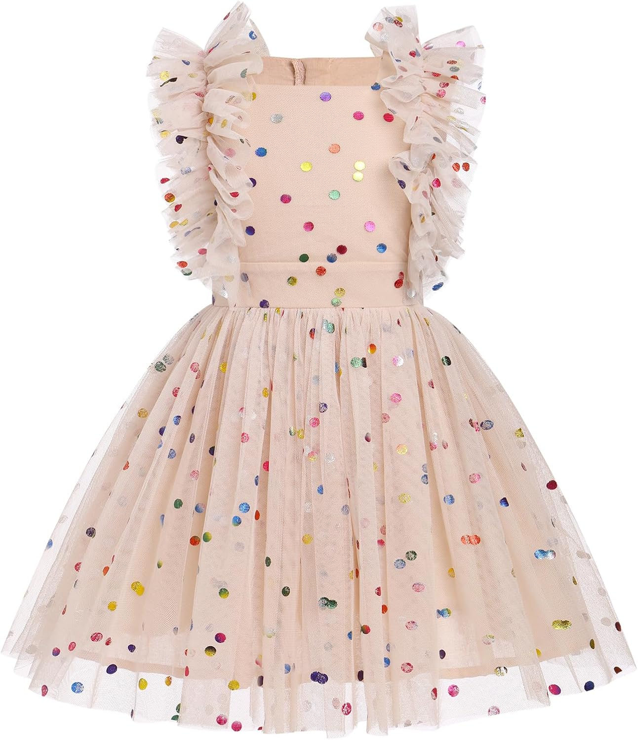 Girls Birthday Party Dress Butterfly Daisy Polka Dots Embroidery Princess Tulle...