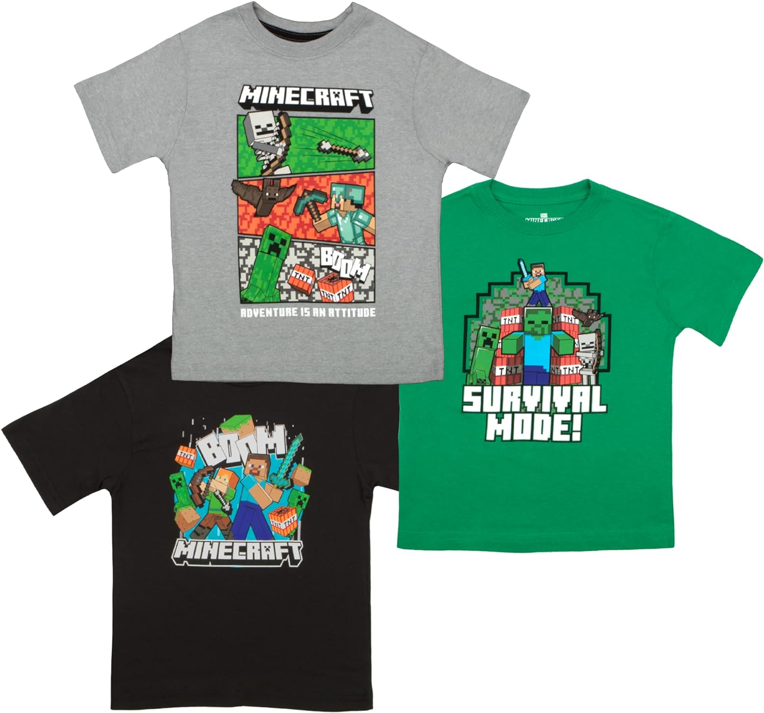 Minecraft Boys Short Sleeve Regular Fit 7 Green/Grey/Black