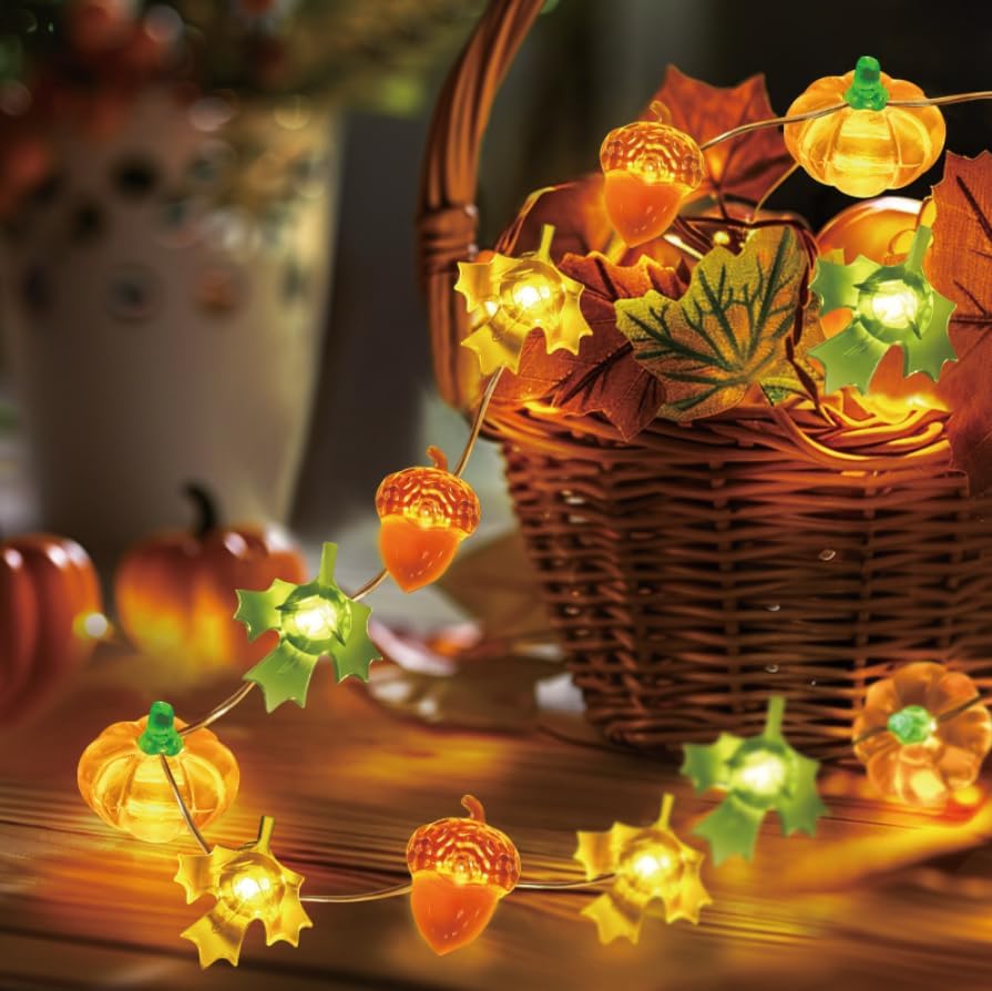 Coquimbo Fall Decorations Thanksgiving for Home, 10FT 30 LED Pumpkin Maple Leaf...