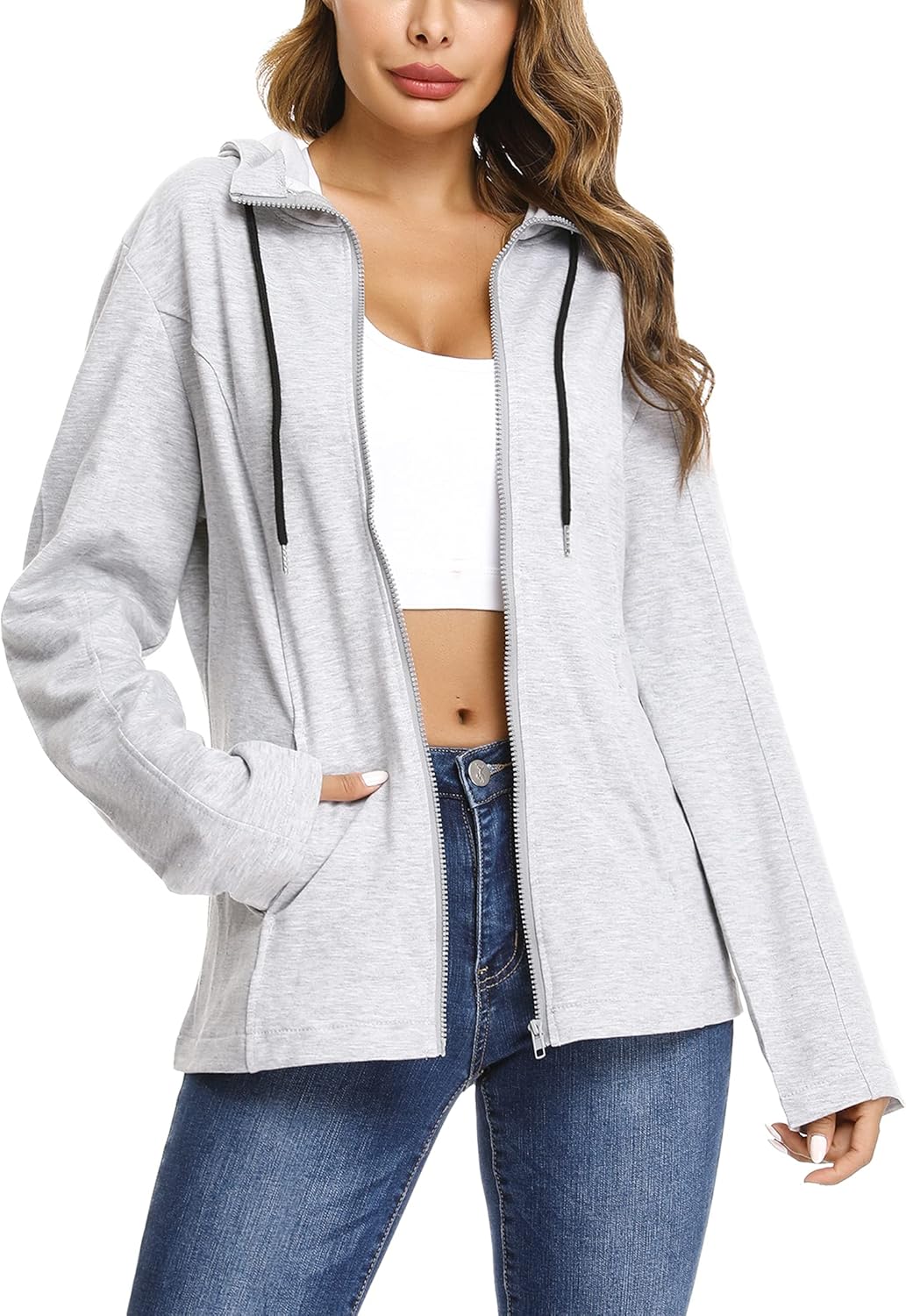 Aottori Women Zip Up Hoodie Jacket, Ladies Hoodies Long Sleeve Plain Zipper Hood...