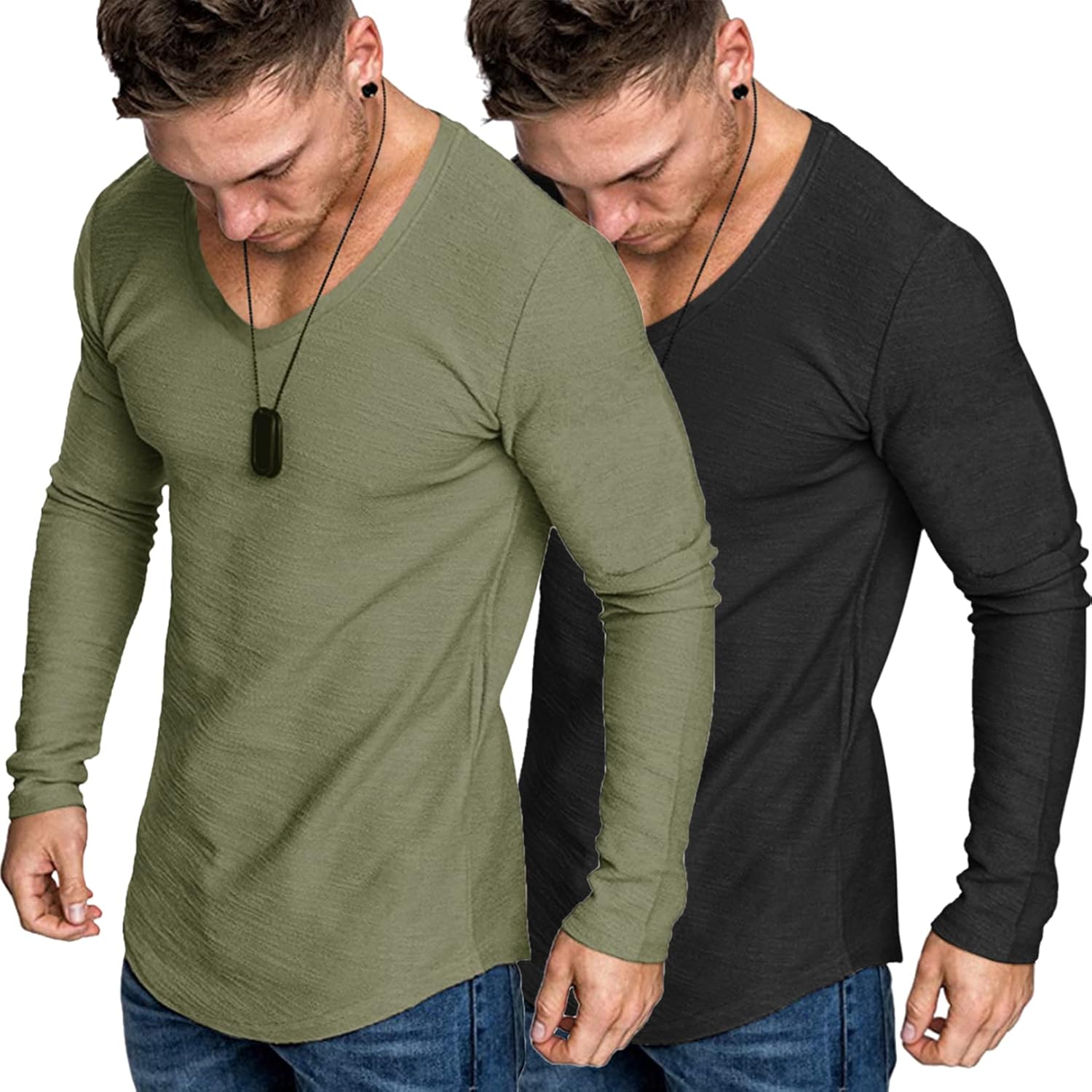 COOFANDY Men 2 Pack Muscle T Shirt, Special V Neck T Shirt Gym Athletic Fit, Hig...