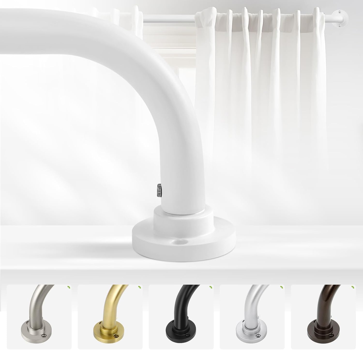 White Wrap Around Curtain Rods,Heavy Duty Curtain Rods for Windows 28 to 48 Inch...