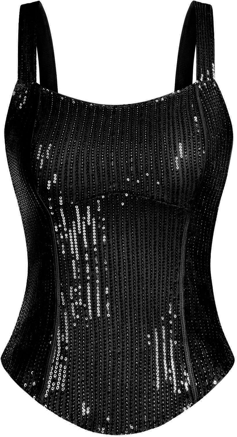 GRACE KARIN Sequin Tank Tops for Women Bustier Corset Top Sparkle Sexy Slim Cami...