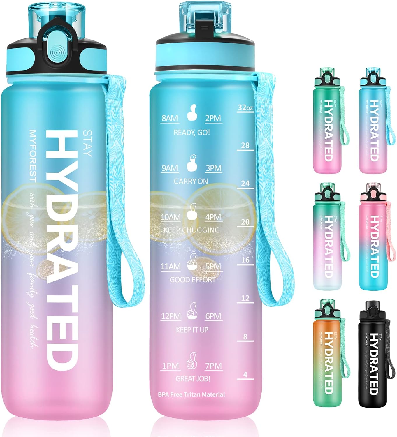 MYFOREST BPA Free Drinking Bottle, 0.7 Litre Water Bottle with Straw and Time Ma...