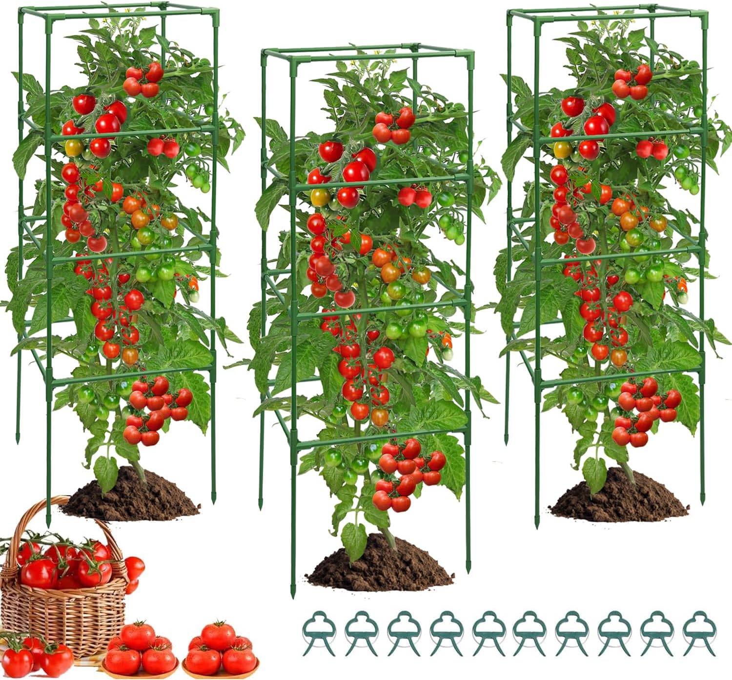 Tomato Cages, 3Pack MYMULIKE 41 * 15 * 15 Inch Tomato Cages for Garden, Trellis...