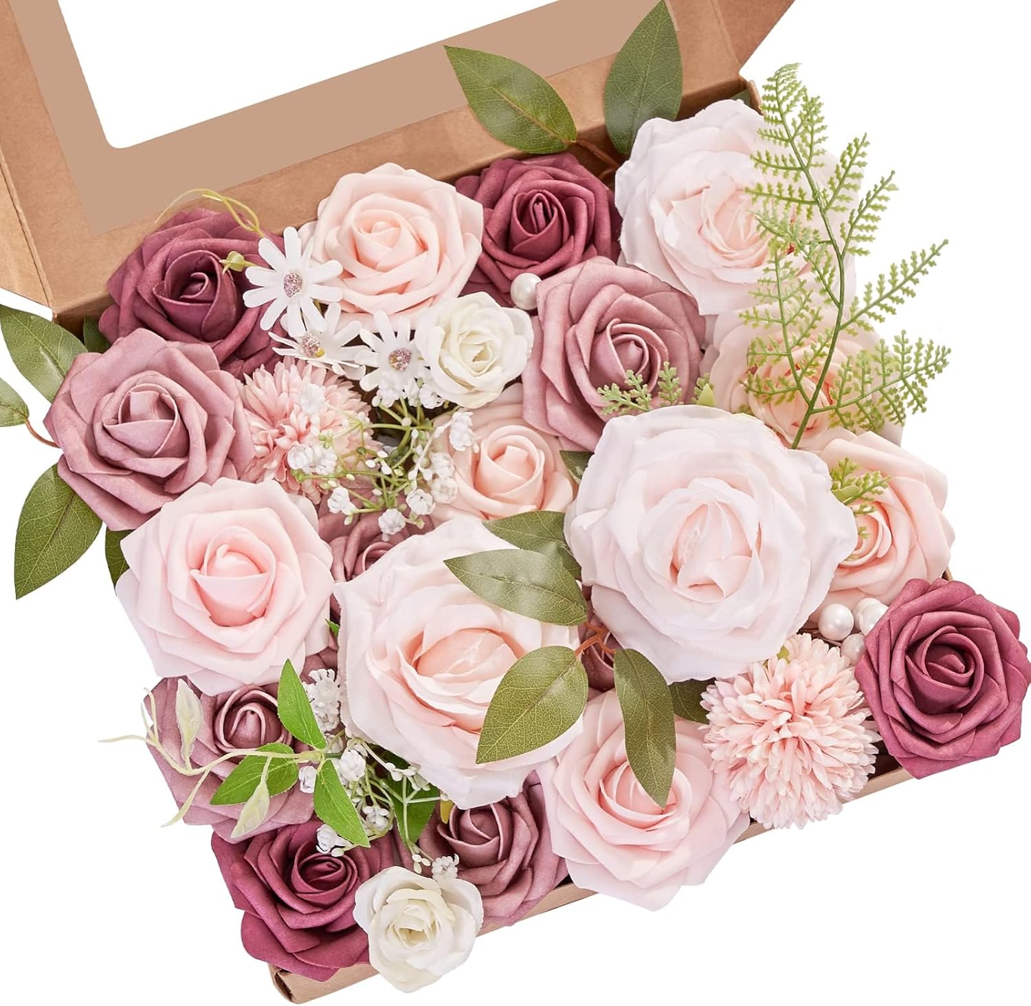 Serwalin Artificial Flowers Dusty Rose Fake Flowers for DIY Wedding Bridal Bouqu...